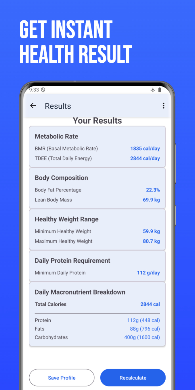 Body Calculator Pro - Results Screen