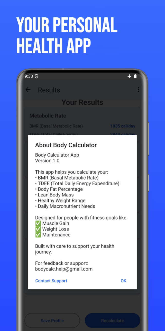 Body Calculator Pro - Information Screen